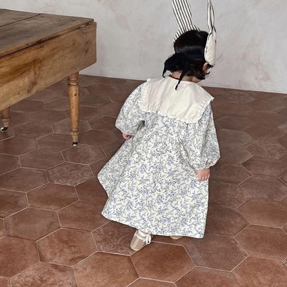 -ベビー フラワー フリル襟 長袖 ワンピース - mamahalo shop - 長袖ワンピース -  べビー服 - 子供服 - 男の子 - 女の子