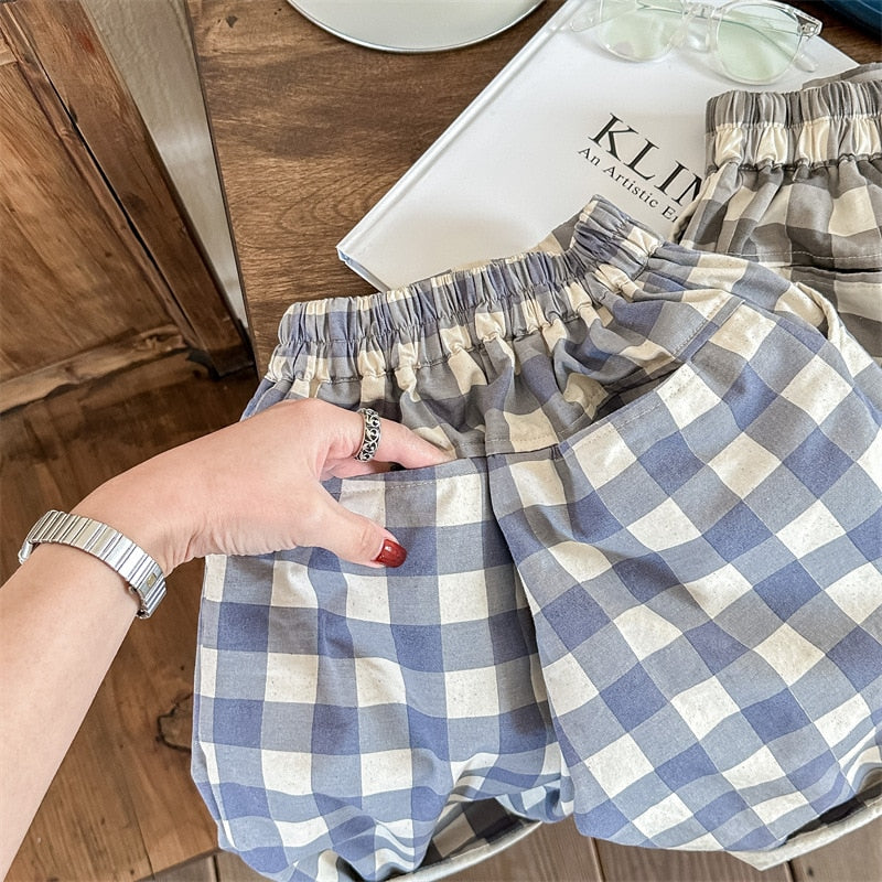 -キッズ ブロック チェック ルーズ パンツ ズボン【mh0001276】 - mamahalo shop - ロングパンツ・スウェットパンツ -  べビー服 - 子供服 - 男の子 - 女の子