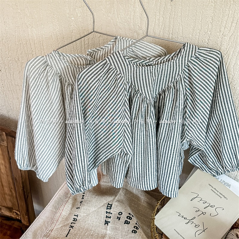 -キッズ ストライプ 長袖 ルーズ チュニック ブラウス【mh0001289】 - mamahalo shop - 長袖シャツ・ブラウス -  べビー服 - 子供服 - 男の子 - 女の子