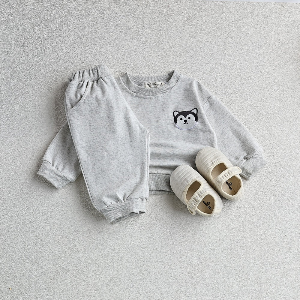 -ベビー キッズ セットアップ アニマル ワッペン スウェットシャツ パンツ 3カラー ユニセックス - mamahalo shop - 長袖セットアップ -  べビー服 - 子供服 - 男の子 - 女の子