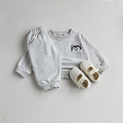 -ベビー キッズ セットアップ アニマル ワッペン スウェットシャツ パンツ 3カラー ユニセックス - mamahalo shop - 長袖セットアップ -  べビー服 - 子供服 - 男の子 - 女の子