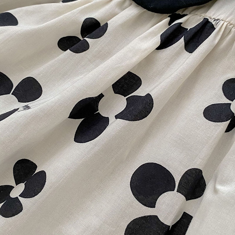 ベビー モノトーン レトロフラワー 長袖 ロンパース ヘアバンド セット - mamahalo shop - 長袖ロンパース - ベビー服 - 子供服 - 男の子 - 女の子