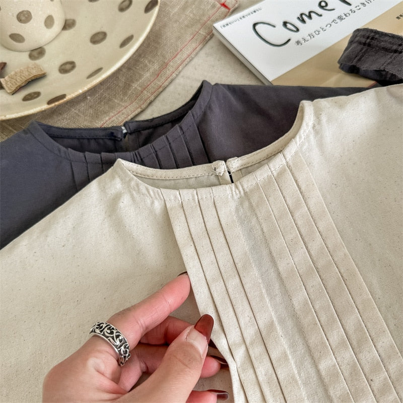 -キッズ ラッフル フリル  ピンタック ブラウス トップス - mamahalo shop - 半袖シャツ・ブラウス -  べビー服 - 子供服 - 男の子 - 女の子