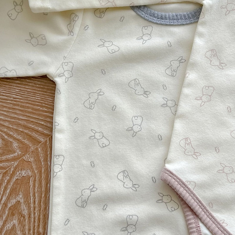 -ベビー バニー うさぎ 長袖 ロンパース うさ耳 ボンネット 帽子 セット - mamahalo shop - 長袖ロンパース -  べビー服 - 子供服 - 男の子 - 女の子