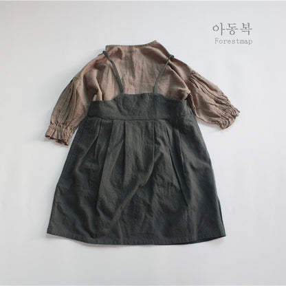 -キッズ コットンリネン キャミソール サスペンダー ドレス ワンピース - mamahalo shop - ノースリーブワンピース -  べビー服 - 子供服 - 男の子 - 女の子