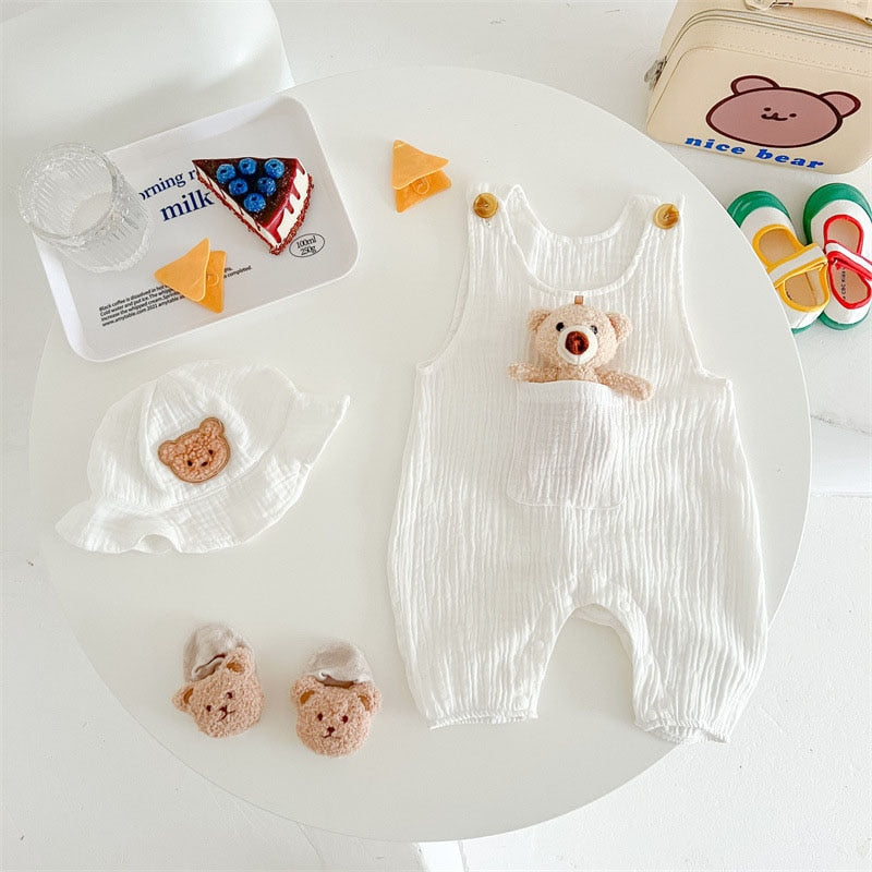 -ベビー くま ベア ノースリーブ ジャンプスーツ 帽子 カーディガン【mh0001467】 - mamahalo shop - ノースリーブロンパース -  べビー服 - 子供服 - 男の子 - 女の子