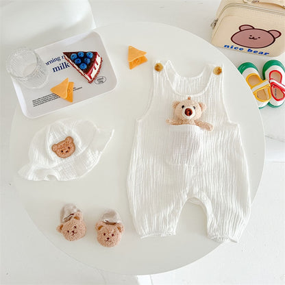 -ベビー くま ベア ノースリーブ ジャンプスーツ 帽子 カーディガン【mh0001467】 - mamahalo shop - ノースリーブロンパース -  べビー服 - 子供服 - 男の子 - 女の子