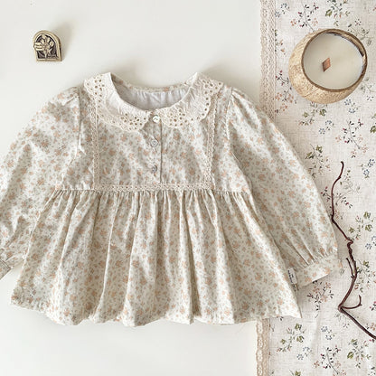 -キッズ フラワー 花柄 レース襟 長袖 チュニック ブラウス トップス - mamahalo shop - 長袖シャツ・ブラウス -  べビー服 - 子供服 - 男の子 - 女の子