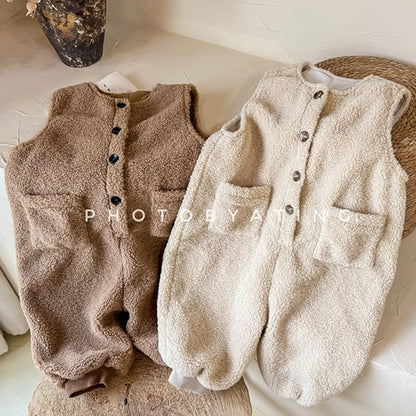 -キッズ フリース ノースリーブ ジャンプスーツ オーバーオール【mh0001394】 - mamahalo shop - ノースリーブジャンプスーツ -  べビー服 - 子供服 - 男の子 - 女の子