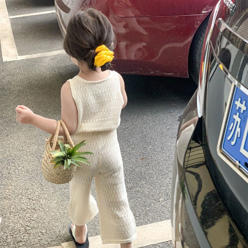 -キッズ セットアップ レースニット タンク ノースリーブ トップス フレア ワイドパンツ【mh0001354】 - mamahalo shop - ノースリーブセットアップ -  べビー服 - 子供服 - 男の子 - 女の子