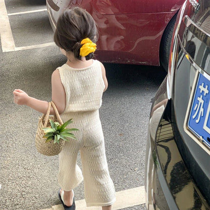 -キッズ セットアップ レースニット タンク ノースリーブ トップス フレア ワイドパンツ【mh0001354】 - mamahalo shop - ノースリーブセットアップ -  べビー服 - 子供服 - 男の子 - 女の子