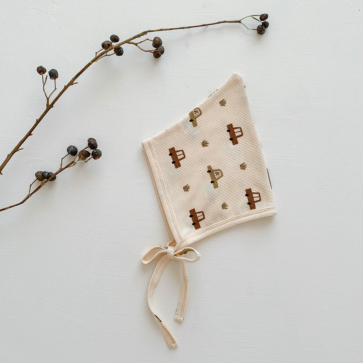 -ベビー ワッフル プリント ボンネット 帽子 フラワー 車 くるま 恐竜 ダイナソー - mamahalo shop - ベビー用帽子 -  べビー服 - 子供服 - 男の子 - 女の子