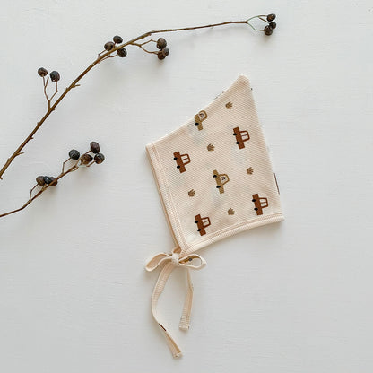 -ベビー ワッフル プリント ボンネット 帽子 フラワー 車 くるま 恐竜 ダイナソー - mamahalo shop - ベビー用帽子 -  べビー服 - 子供服 - 男の子 - 女の子