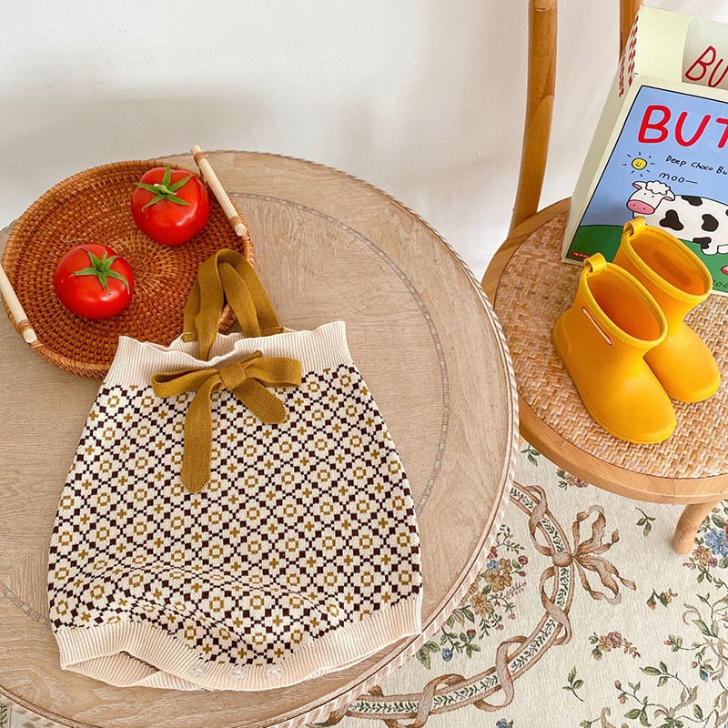 -ベビー ニット 北欧風 サスペンダー ロンパース - mamahalo shop - ノースリーブロンパース -  べビー服 - 子供服 - 男の子 - 女の子