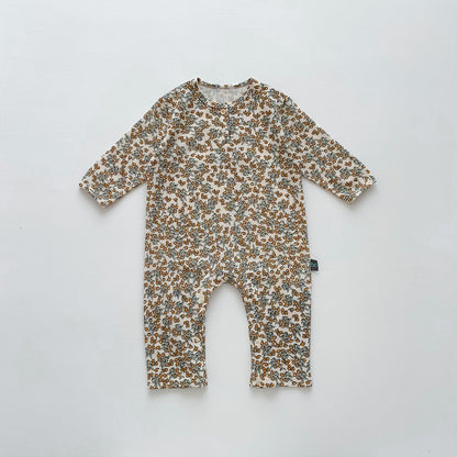 -ベビー 長袖 プリント ロンパース ジャンプスーツ 車 くるま フラワー - mamahalo shop - 長袖ロンパース -  べビー服 - 子供服 - 男の子 - 女の子