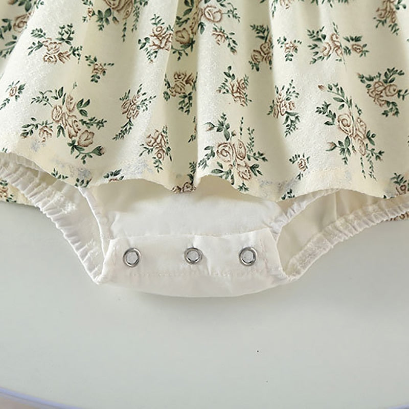 -ベビー フラワー ワンピース ドッキング 半袖 ロンパース ボンネット 帽子 セット - mamahalo shop - 半袖ロンパース -  べビー服 - 子供服 - 男の子 - 女の子