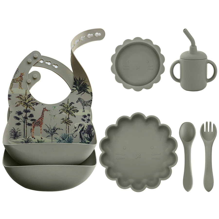 -6個セット シリコン セット ベビー ビブ 吸盤 ボウル カップ トレーニング スプーン フォーク - mamahalo shop - ベビーキッズ食器 -  べビー服 - 子供服 - 男の子 - 女の子