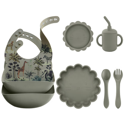 -6個セット シリコン セット ベビー ビブ 吸盤 ボウル カップ トレーニング スプーン フォーク - mamahalo shop - ベビーキッズ食器 -  べビー服 - 子供服 - 男の子 - 女の子