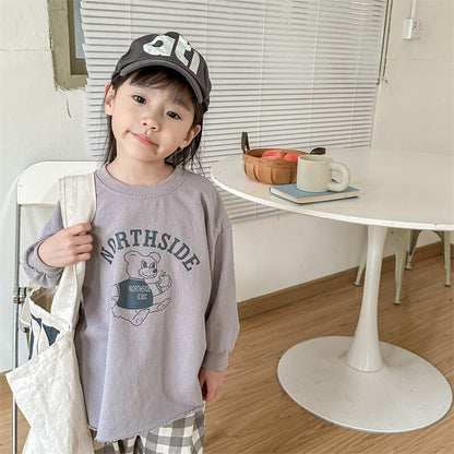 -キッズトップスくまベアプリント長袖スウェットTシャツ 2カラー【mh0001230】 - mamahalo shop - 長袖Tシャツ -  べビー服 - 子供服 - 男の子 - 女の子