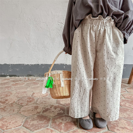 -キッズ みずたま 水玉 ルーズ ワイド パンツ ズボン - mamahalo shop - ロングパンツ・スウェットパンツ -  べビー服 - 子供服 - 男の子 - 女の子