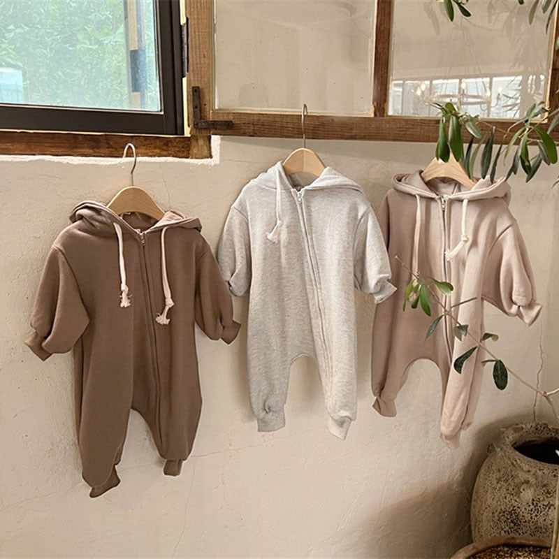 -ベビー フーディ ジッパー 長袖 ジャンプスーツ - mamahalo shop - 長袖ロンパース -  べビー服 - 子供服 - 男の子 - 女の子