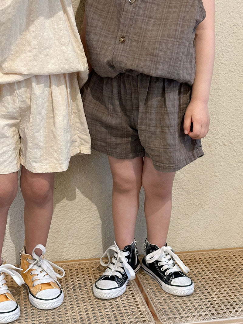 -☺︎ キッズ セットアップ ノースリーブ シャツ トップス ルーズ ショートパンツ - mamahalo shop - ノースリーブセットアップ -  べビー服 - 子供服 - 男の子 - 女の子