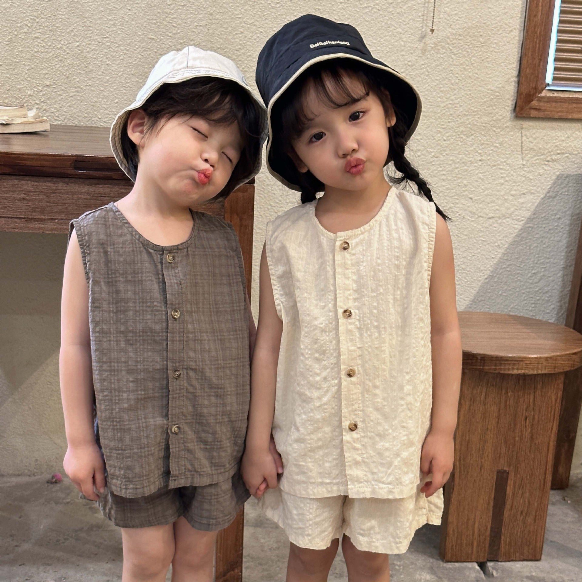 -キッズ セットアップ ノースリーブ シャツ トップス パンツ - mamahalo shop - ノースリーブセットアップ -  べビー服 - 子供服 - 男の子 - 女の子