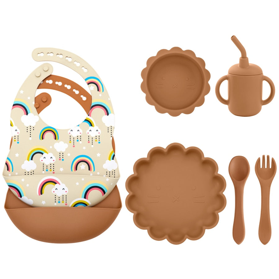 -6個セット シリコン セット ベビー ビブ 吸盤 ボウル カップ トレーニング スプーン フォーク - mamahalo shop - ベビーキッズ食器 -  べビー服 - 子供服 - 男の子 - 女の子