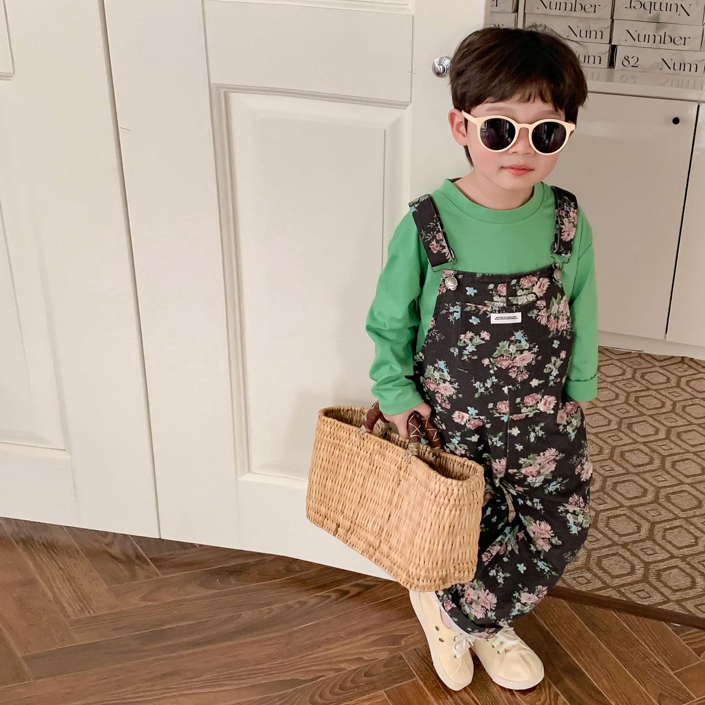 -キッズ フラワープリント オーバーオール サロペット パンツ - mamahalo shop - オーバーオール -  べビー服 - 子供服 - 男の子 - 女の子