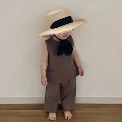 -キッズ セットアップ ノースリーブ タンクトップ トップス ワイド ルーズ ロングパンツ リゾートスタイル【mh0001736】 - mamahalo shop - ノースリーブセットアップ -  べビー服 - 子供服 - 男の子 - 女の子