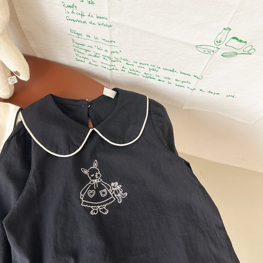 -キッズ うさぎ バニー 刺繍 長袖 ブラウス スモック - mamahalo shop - 長袖シャツ・ブラウス -  べビー服 - 子供服 - 男の子 - 女の子