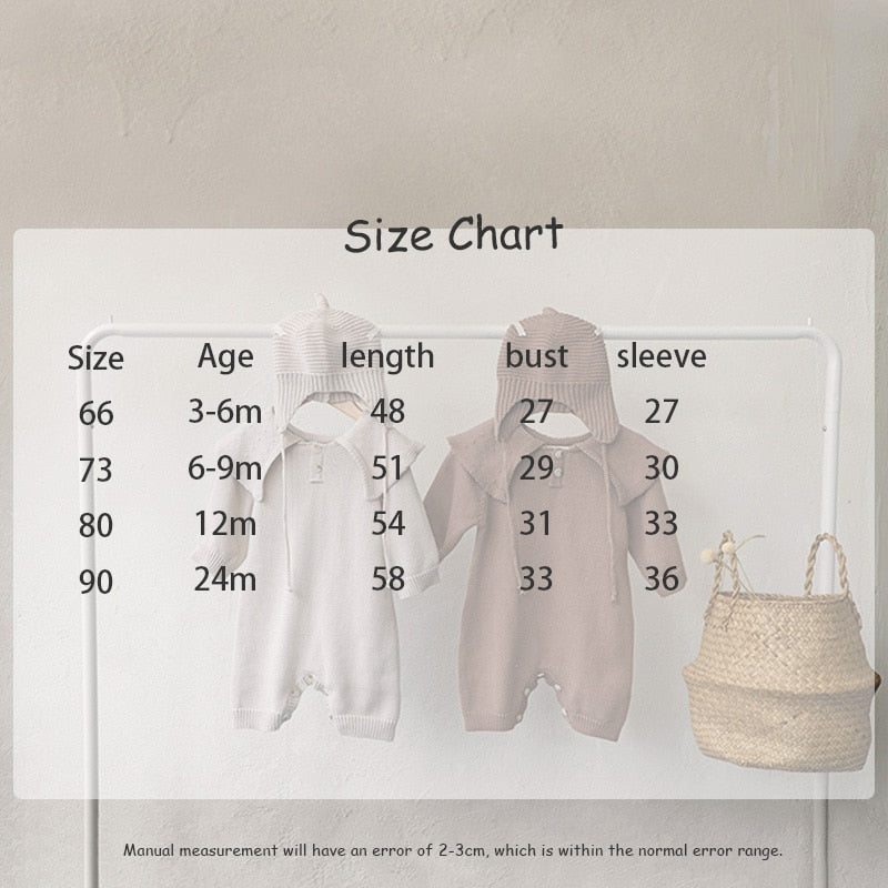 -ベビー ニット ビッグカラー 長袖 ジャンプスーツ 帽子 セット - mamahalo shop - 長袖ロンパース -  べビー服 - 子供服 - 男の子 - 女の子