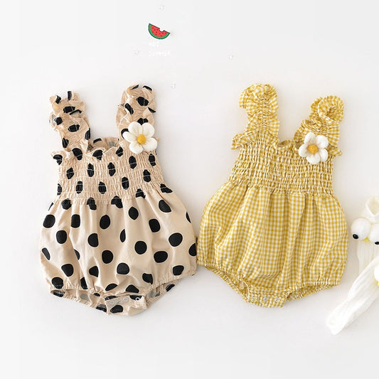 -ベビー チェック サスペンダー ノースリーブ シャーリング ロンパース - mamahalo shop - ノースリーブロンパース -  べビー服 - 子供服 - 男の子 - 女の子