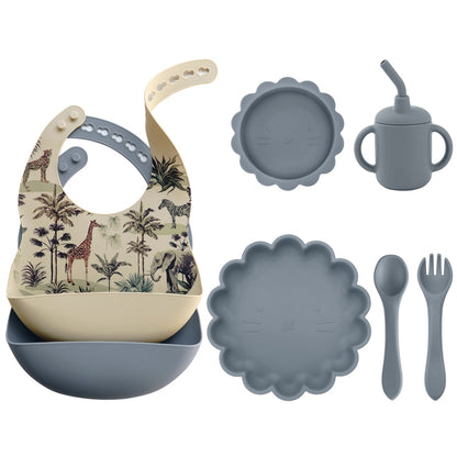 -6個セット シリコン セット ベビー ビブ 吸盤 ボウル カップ トレーニング スプーン フォーク - mamahalo shop - ベビーキッズ食器 -  べビー服 - 子供服 - 男の子 - 女の子