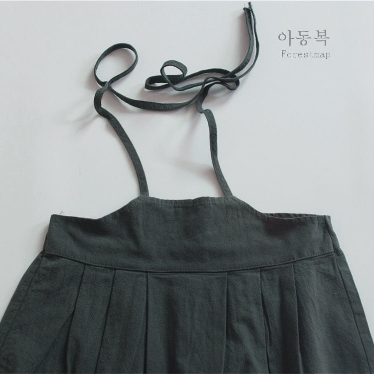 -キッズ コットンリネン キャミソール サスペンダー ドレス ワンピース - mamahalo shop - ノースリーブワンピース -  べビー服 - 子供服 - 男の子 - 女の子
