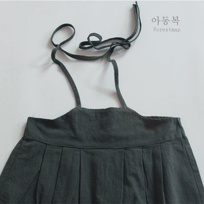 -キッズ コットンリネン キャミソール サスペンダー ドレス ワンピース - mamahalo shop - ノースリーブワンピース -  べビー服 - 子供服 - 男の子 - 女の子