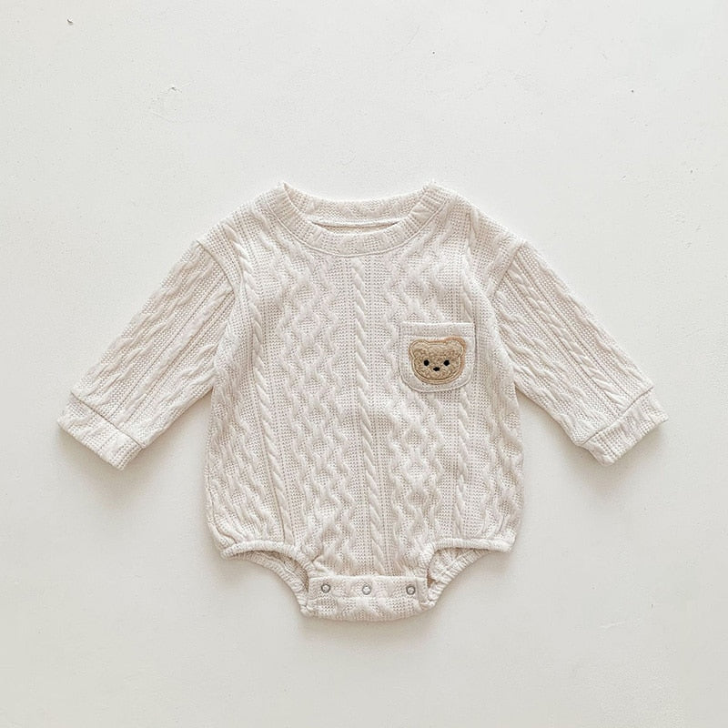 -☺︎ ベビー くま ベア ポケット 長袖 ロンパース - mamahalo shop - 長袖ロンパース -  べビー服 - 子供服 - 男の子 - 女の子