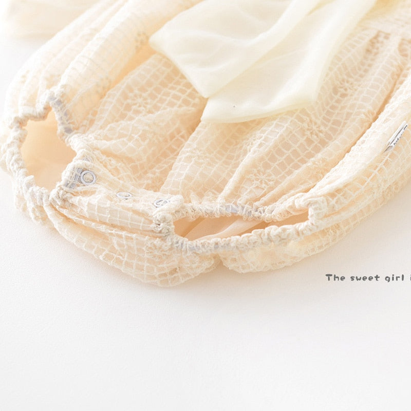 -ベビー チェック メッシュ チュチュ リボン 長袖 ロンパース - mamahalo shop - 長袖ロンパース -  べビー服 - 子供服 - 男の子 - 女の子