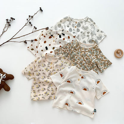 -キッズ 半袖 プリント セットアップ パジャマ Tシャツ ショートパンツ フラワー レモン - mamahalo shop - 半袖パジャマ -  べビー服 - 子供服 - 男の子 - 女の子