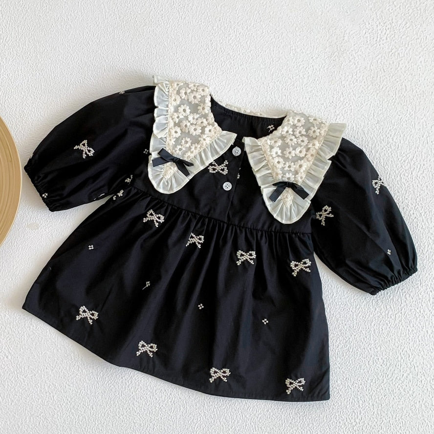 -☺︎ ベビー フラワー レース リボン 長袖 ロンパース ワンピース 足つきレギンスパンツ タイツ - mamahalo shop - 長袖ロンパース -  べビー服 - 子供服 - 男の子 - 女の子