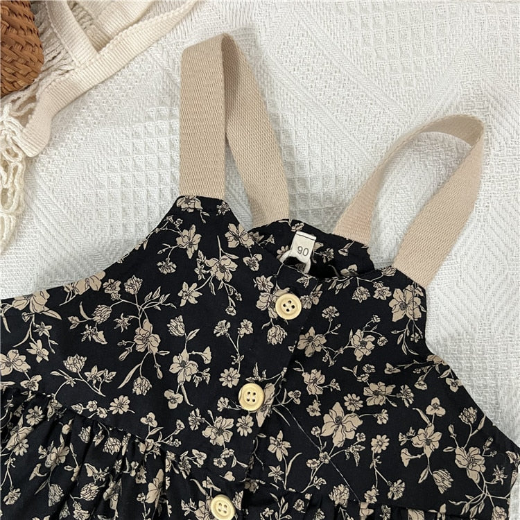 -キッズ フラワー 小花柄 キャミソール サスペンダー フロントボタン ワンピース - mamahalo shop - ノースリーブワンピース -  べビー服 - 子供服 - 男の子 - 女の子