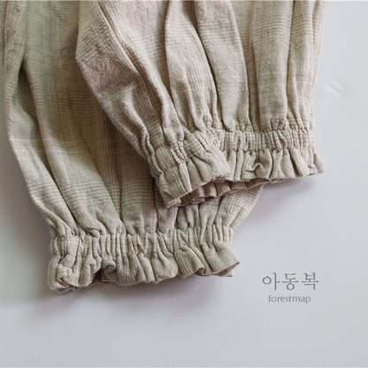 -キッズ チェック コットンリネン シンプル ランタン ルーズ パンツ【mh0001421】 - mamahalo shop - ロングパンツ・スウェットパンツ -  べビー服 - 子供服 - 男の子 - 女の子