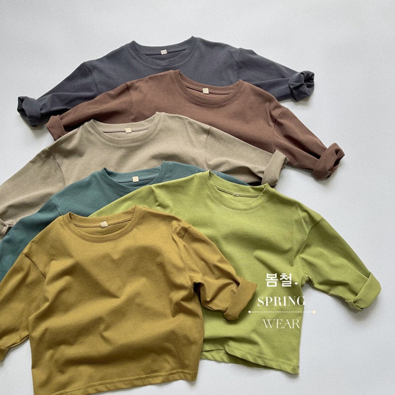 -キッズ シンプル ベーシック 長袖 Tシャツ トップス【mh0001232】 - mamahalo shop - 長袖Tシャツ -  べビー服 - 子供服 - 男の子 - 女の子