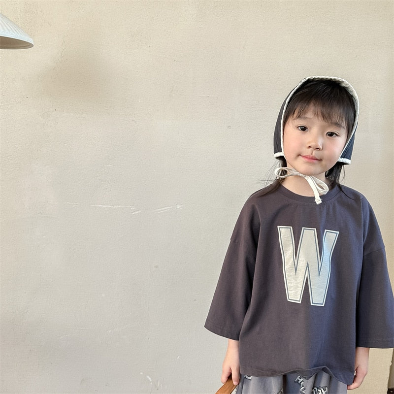 -キッズ レターロゴ 長袖 ルーズ Tシャツ トップス【mh0001228】 - mamahalo shop - 長袖Tシャツ -  べビー服 - 子供服 - 男の子 - 女の子