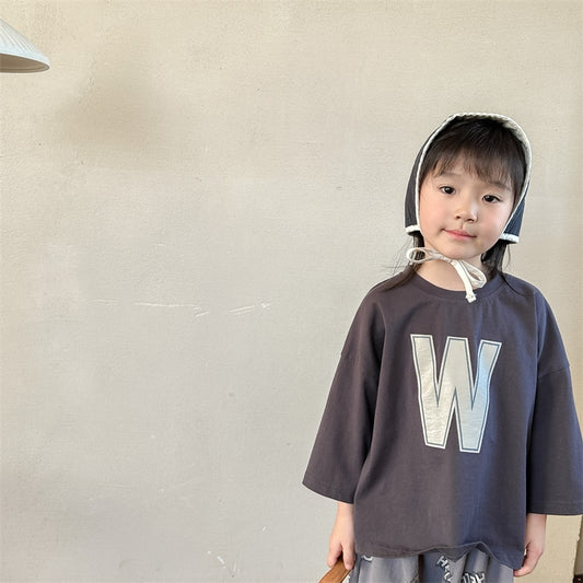 -キッズ レターロゴ 長袖 ルーズ Tシャツ トップス【mh0001228】 - mamahalo shop - 長袖Tシャツ -  べビー服 - 子供服 - 男の子 - 女の子