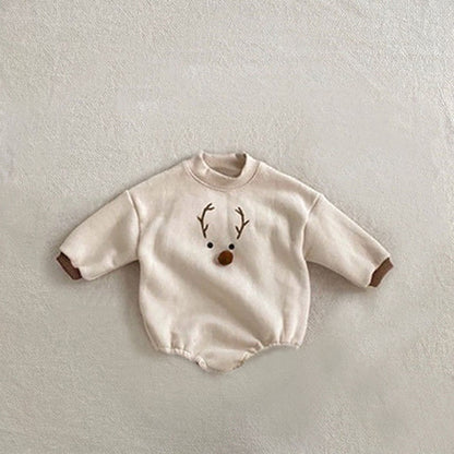 -ベビー トナカイ 裏フリース 長袖 ロンパース とんがり 帽子【mh0001176】 - mamahalo shop - 長袖ロンパース -  べビー服 - 子供服 - 男の子 - 女の子