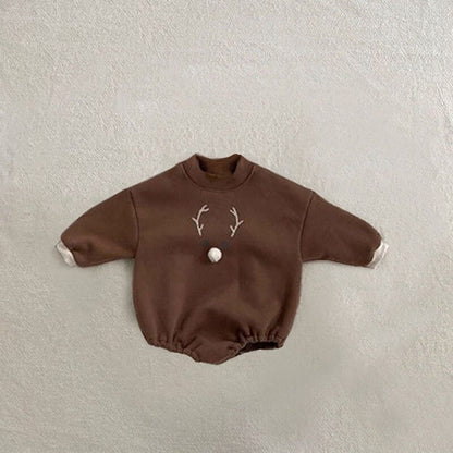 -ベビー トナカイ 裏フリース 長袖 ロンパース とんがり 帽子【mh0001176】 - mamahalo shop - 長袖ロンパース -  べビー服 - 子供服 - 男の子 - 女の子