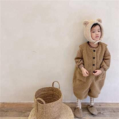 -キッズ フリース ノースリーブ ジャンプスーツ オーバーオール【mh0001394】 - mamahalo shop - ノースリーブジャンプスーツ -  べビー服 - 子供服 - 男の子 - 女の子