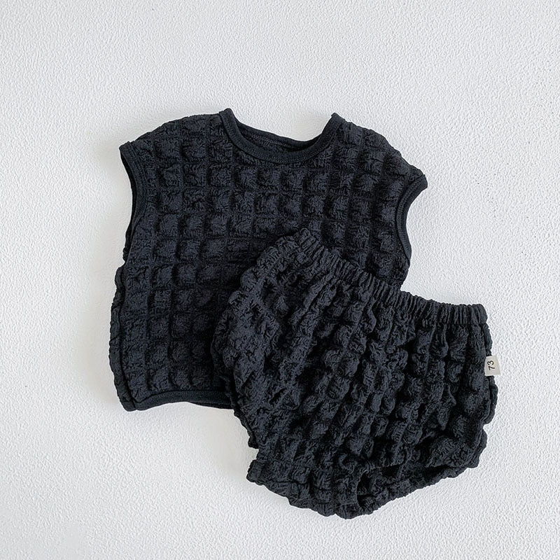 -ベビー セットアップ ポップコーン ノースリーブ タンクトップ ブルマ パンツ【mh0001353】 - mamahalo shop - ノースリーブセットアップ -  べビー服 - 子供服 - 男の子 - 女の子