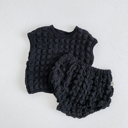 -ベビー セットアップ ポップコーン ノースリーブ タンクトップ ブルマ パンツ【mh0001353】 - mamahalo shop - ノースリーブセットアップ -  べビー服 - 子供服 - 男の子 - 女の子